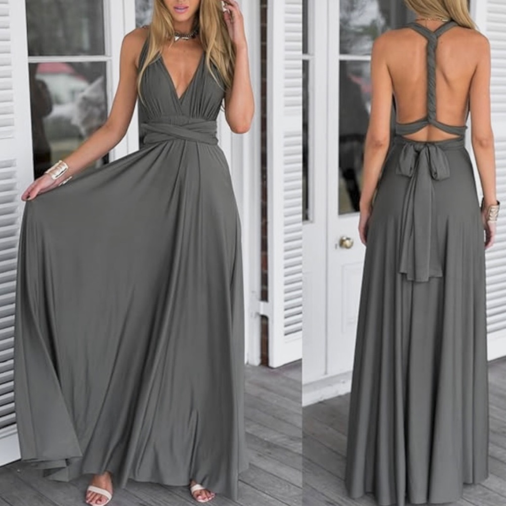 NWT Convertible Multi-Style Dress Formal Gown Infinity Transformer Charcoal